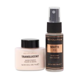 Revolution Make Up Dúo Fijadores Maquillaje Mate: Polvo Suelto Mini + Spray Fijador Mini 30ml - Set Viaje 2 pz