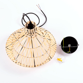 Lámpara Colgante Alec Beige Ratán Mediterráneo Cable Negro SKD-P-2006 Ajustable