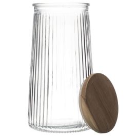 Home Deco Factory Bote Cocooning Vidrio Tapa Acacia 1,3 L Almacenamiento Alimentos
