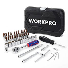 Workpro Juego de llaves vaso 46 piezas 1/4", incluye carraca, mangos y adaptadores