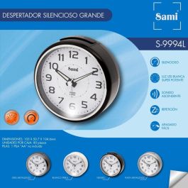 SAMI Despertador Redondo Mediano Esfera Blanca Numeros con Luz Superior en Color Plata