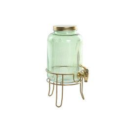 DKD Home Decor Dispensador Bebidas Glam Verde Dorado 4L Cristal y Metal 16x16x24.6 cm