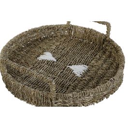 Bandeja Boho DKD Home Decor Natural Blanco 44 x 12 x 44 cm Set de 3