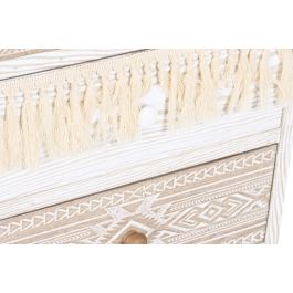DKD Home Decor Cajonera Boho de 4 Cajones, Abeto y Algodón, Colores Blanco y Natural, 48 cm Ancho x 35 cm Fondo x 89 cm Alto