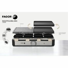 Fagor Raclette/Grill FGRG8 para 8 personas con Piedra para cocinar y Termostato regulable - 1400W