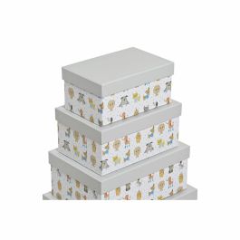 Caja Kids DKD Home Decor Blanco Multicolor 33.5 x 15.5 x 43.5 cm Set de 10