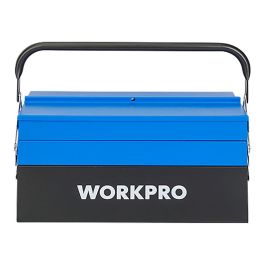 Workpro Caja de herramientas metálica, 5 compartimentos, 4 bandejas plegables, 41,5 × 20 × 20 cm, azul y negra