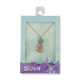 Disney Colgante Piña Stitch Esmaltada en Oro con Piedras Flotantes y Cadena