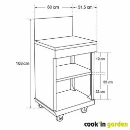 Cook'In Garden WT030T Carrito de servicio integrable para barbacoas Fidgi