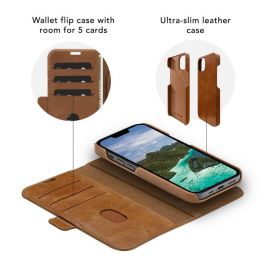 dbramante1928 Funda Cartera Lynge 2 en 1 para iPhone 14 Pro, Piel plena flor, Desmontable, Tan