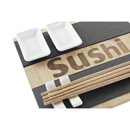 DKD Home Decor Set de 7 Piezas Sushi Oriental Bambú Pizarra Natural Negro 22 x 3 x 25 cm