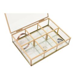 DKD Home Decor Joyero Glam Dorado de Cristal y Metal, Caja Decorativa para Guardar Joyas y Bisutería 20x16x5 cm