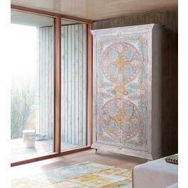 Giner y Colomer Armario Madera Mango 180 cm Blanco Envejecido y Detalles Multicolor