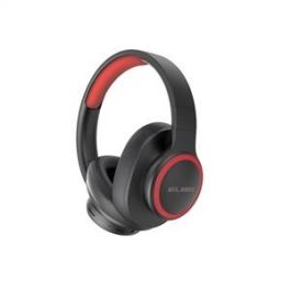Elbe ABT-B26-N Auriculares de Diadema Bluetooth Plegable con Micrófono, Radio FM y Cable Aux-in, Negro/Rojo