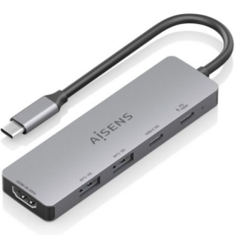 Aisens ASUC-5P028-GR Docking USB-C 5 en 1: HDMI 4K, 2xUSB-A, 2xUSB-C (PD 100W), Gris para Portátiles