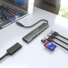 AISENS ASUC-7P027-GR Docking Station USB-C 7 en 1 con HDMI 4K, 3 Puertos USB, USB-C PD 100W y Lector Tarjetas SD/MicroSD Gris