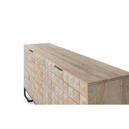 Giner y Colomer Aparador Tallado a Mano en Madera de Mango 180 cm con Puertas Negras y Base de Hierro Dorado