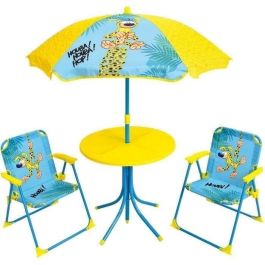 MARSUPILAMI Mobiliario de jardín para niños que incluye 1 mesa, 2 sillas plegables y 1 sombrilla MARSUPILAMI Mobiliario de jardín para niños que incluye 1 mesa, 2 sillas plegables y 1 sombrilla