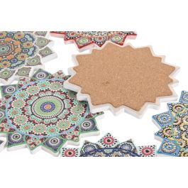 DKD Home Decor Posavasos Árabe de Dolomita y Corcho Multicolor Mandala 10.8 x 10.8 x 0.7 cm (72 Unidades)