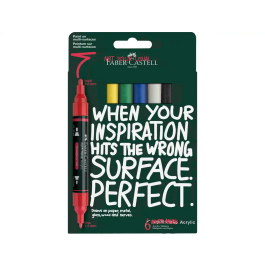 Faber Castell Marcador de Tinta Acrílica Doble Punta, 6 Rotuladores de Colores Básicos Surtidos para Superficies Porosas y no Porosas, Kit para Arte y Manualidades Precio: 15.49999957. SKU: B1BJ8L4HMZ