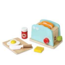 KioKids Juguete Tostadora de Madera Azul | Set de Desayuno de Imitación con Huevo, Mantequilla, Mermelada y Tostadas | Niños +3 Años