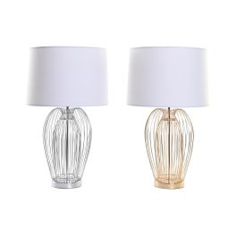 DKD Home Decor Lámpara Sobremesa Moderno Dorado Plateado Blanco Metal Poliéster 35 x 63 x 35 cm (2 Unidades)