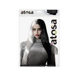 Peluca Larga Blanco Y Negro 60 cm Con Raya Central Para Carnaval Cosplay
