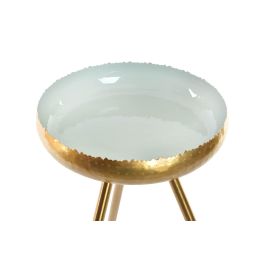DKD Home Decor Mesita Auxiliar Moderna de Metal Azul Dorado Lacado Desmontable Doble Cara 43x43x61 cm