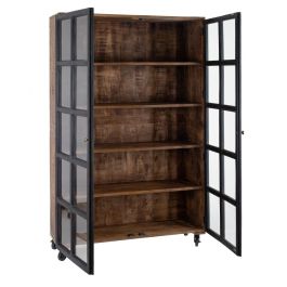 Vitrina Negro-Natural Madera de Mango 115 X 40 X 194 cm