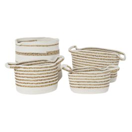 Cesta Boho DKD Home Decor Blanco Natural 36 x 34 x 36 cm Set de 4