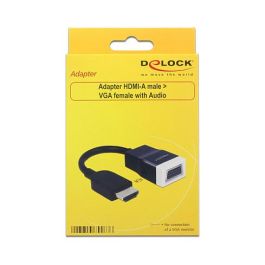 DeLOCK Adaptador 65587 HDMI Macho a VGA Hembra + Audio 3.5mm - Conversor HDMI a VGA con Resolución 1920x1200 - Negro y Blanco