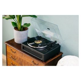 Lenco LS-430BK Tocadiscos de tracción por correa con Bluetooth 5.0 y Altavoces, 33/45 RPM, Imitación Piel, Negro