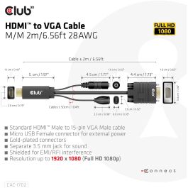Club3D Kabel HDMI+Micro-USB-Buchse > VGA+3.5mm 2m St/Bu