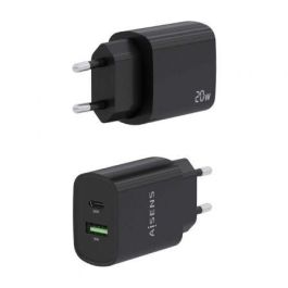 AISENS - CARGADOR 20W, 1xUSB-C PD3.0, 1xUSB-A QC3.0, NEGRO