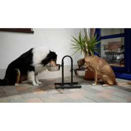 Kerbl Bar con Plato de Comida para Perros con 2 Cuencos de Acero Inoxidable de 2800 ml y Marco de PVC - Altura 52 cm