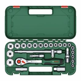 Bosch Juego de 25 Llaves de Carraca 1/2" BOS4053423254143 Par de Torsión hasta 768 Nm Botón de Bloqueo Agarre Suave Estuche de Transporte
