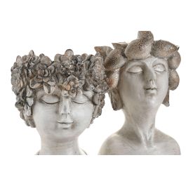 DKD Home Decor Macetero Shabby Gris de Resina 15 x 23 x 18 cm (Set de 2 Unidades)