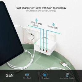 TooQ TQWC-GANQC2PD100W Cargador de Pared GaN 100W con 2xUSB-C PD y 1xUSB-A QC Blanco TooQ TQWC-GANQC2PD100W Cargador de Pared GaN 100W con 2xUSB-C PD y 1xUSB-A QC Blanco