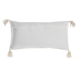 DKD Home Decor Cojín Árabe Flecos Azul Beige Algodón 60 x 30 x 10 cm Colección Fez Hecho a Mano