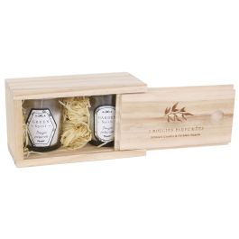 Set de 2 velas con caja de madera