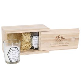 Set de 2 velas con caja de madera