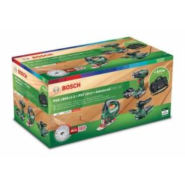 Pack 3 herramientas Taladro-atornillador BOSCH inalámbrico 18V PSR 1800 LI-2 2 baterías 2,5Ah + Sierra de calar PST + Lijadora excéntrica