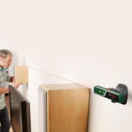 Nivel láser de burbuja Bosch EasyLevel con soporte de pared (línea láser para alineación flexible en paredes y punto láser)