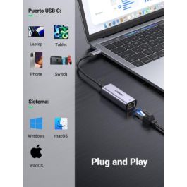 UGREEN Adaptador USB-C 3.1 Gen1 a Gigabit Ethernet 1000Mbps para PC/Portátil – Plata