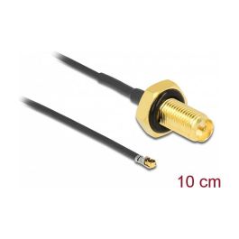 DeLOCK Cable Antena RP-SMA Hembra a MHF 4L LK Macho 1.37, 10 cm, 10 mm Roscado, Negro, 50 Ω, a Prueba de Salpicaduras