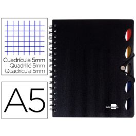 Cuaderno Espiral Liderpapel A5 Micro Executive Tapa Plastico 100H 80 gr Cuadro 5 mm 5 Separadores Con Gomilla Negro