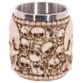 PUCKATOR Taza Calavera de Resina y Acero Inoxidable - Diseño Cabezas de Calaveras 10.5x14x10cm