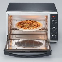 Severin TO2058 Mini Horno Eléctrico de Convección con Asador Giratorio, Piedra para Pizza, 42L, 1800W, Temporizador 120 Minutos, Negro/Acero Inoxidable