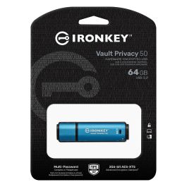 Kingston IronKey Vault Privacy 50 64GB USB 3.2 Cifrado AES-256, FIPS 197, Tapa, Resistente al Agua IPX8