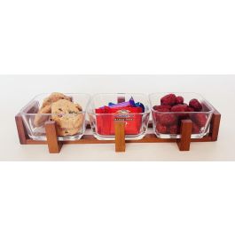 DKD Home Decor Aperitivo Set de 3 Cristal y Acacia Transparente y Natural 12 x 6 x 32 cm